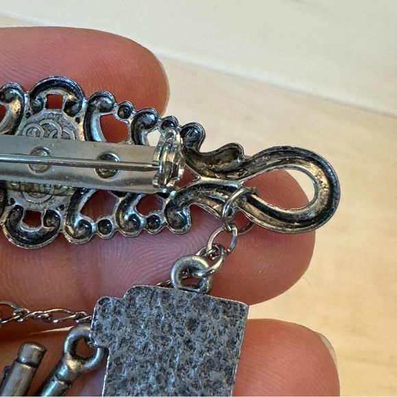 Vintage Faux Turquoise Silver Tone Office Charm Brooch Pin - Picture 5 of 8